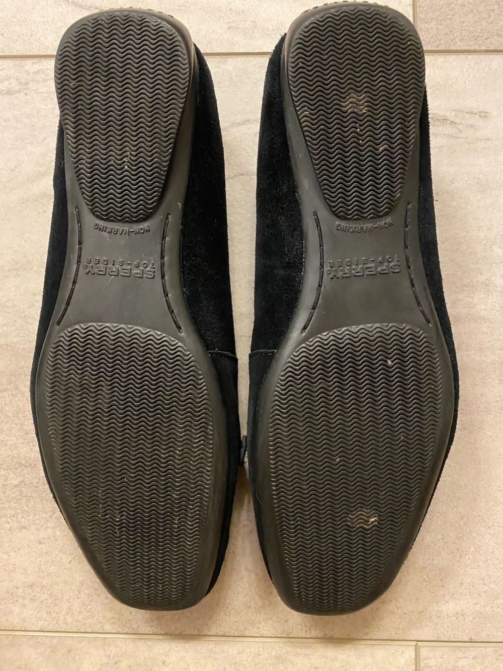 Sperry Nantucket Black Suede Loafers with Gold Hardware